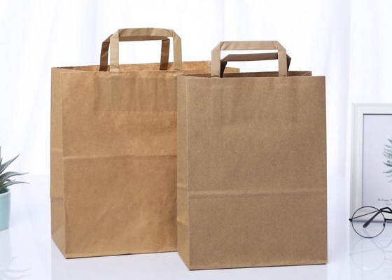 Flat Rope Recycled Brown Paper Bags Biodegradable Packaging Paper Bags Reliable Load Bearing