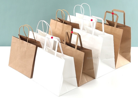 Flat Rope Recycled Brown Paper Bags Biodegradable Packaging Paper Bags Reliable Load Bearing
