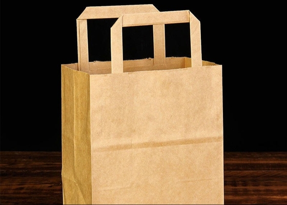 Flat Rope Recycled Brown Paper Bags Biodegradable Packaging Paper Bags Reliable Load Bearing