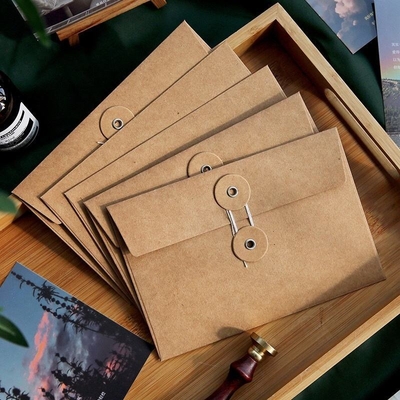 Custom Envelope With Button Logo Packing Kraft Paper Envelope With String