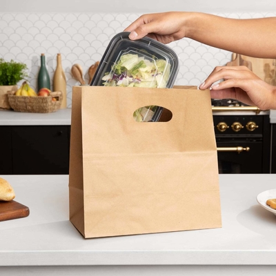 Recycled Kraft Paper Bag Eco Friendly Kraft Bags Brown With Die Cut Handle