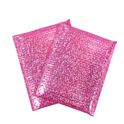 Custom Logo Holographic Bubble Bags Rose Red Gold Bubble Courier Bag