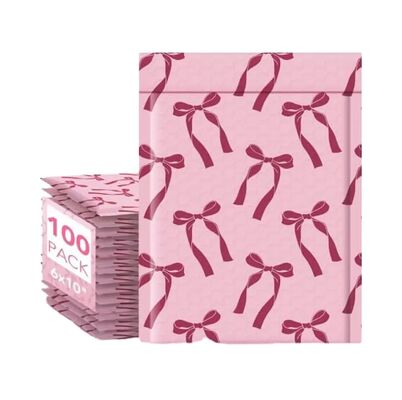 Pink Bow Design Pack Bubble Mailing Bag Waterproof Tear Resistant Padded Envelopes for Small Business Shipping