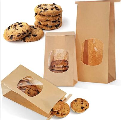 Biodegradable Kraft Paper Snack Bags with Clear Window Design for Bakery Catering Food Storage and Takeaway