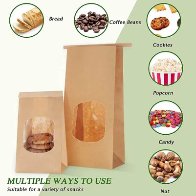 Biodegradable Kraft Paper Snack Bags with Clear Window Design for Bakery Catering Food Storage and Takeaway