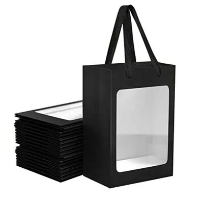 Επαναχρησιμοποιήσιμες σακούλες χαρτιού Kraft με παράθυρα καφέ/λευκό/μαύρο με λαβίδες για δώρα