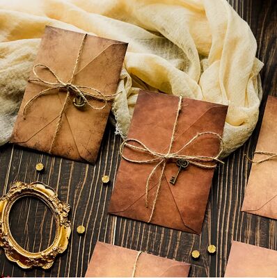 Antique Style Kraft Paper Envelopes Set With Rope And Metal Pendants For Retro Letter Gift Card Packaging