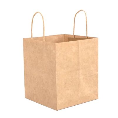 Recyclable Brown Kraft Paper Tote Bag With Paper Handles Lightweight Disposable Bag For Packaging