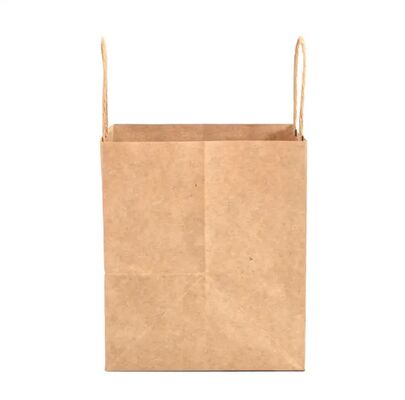 Recyclable Brown Kraft Paper Tote Bag With Paper Handles Lightweight Disposable Bag For Packaging