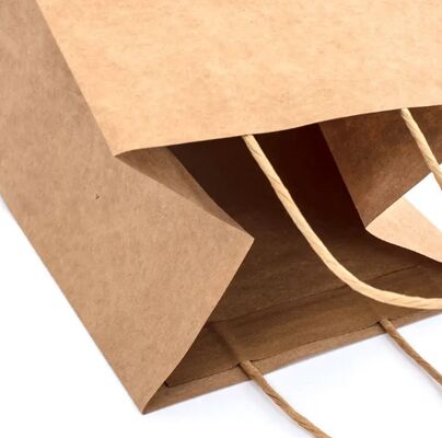 Recyclable Brown Kraft Paper Tote Bag With Paper Handles Lightweight Disposable Bag For Packaging