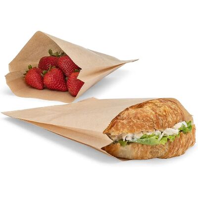 Eco Friendly Kraft Paper Food Bags Greaseproof Disposable Open Top Snack Bags for Bakery Sandwiches Fruits Catering Takeout